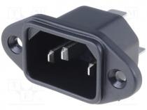 Power connector - Connector AC supply, IEC 60320, C14 (E), socket, male, 10A, 250VAC