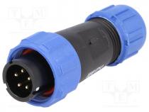 Waterproof connector - Plug, male, SP13, PIN 5, IP68, 4÷6.5mm, 5A, soldering, for cable