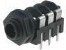 Socket, Jack 6,35mm, female, stereo, with on/off switch, THT