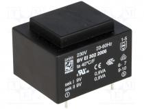 Transformer  encapsulated, 1.8VA, 230VAC, 9V, 9V, 100mA, 100mA, 70g