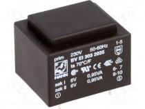 Transformer  encapsulated, 1.9VA, 230VAC, 6V, 6V, 158mA, 158mA, 81g