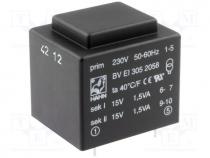 Transformer  encapsulated, 3VA, 230VAC, 15V, 15V, 100mA, 100mA, 111g