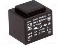 BVEI3052844 - Transformer  encapsulated, 2.3VA, 230VAC, 15V, 15V, 76mA, 76mA, 111g