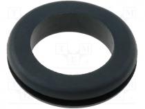 Cable Accessories - Grommet, Panel cutout diam 17.5mm, Hole dia 14.2mm, rubber