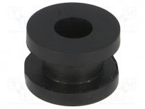FIX-GR-44 - Grommet, Panel cutout diam 8mm, Hole dia 5mm, rubber, black