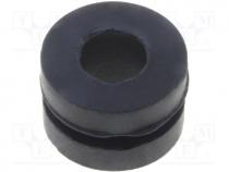 FIX-GR-46 - Grommet, Panel cutout diam 6mm, Hole dia 3.5mm, rubber, black