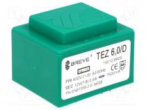 TEZ6/D400/12V - Transformer  encapsulated, 6VA, 400VAC, 12V, Mounting  PCB, IP00