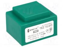 Transformer  encapsulated, 10VA, 230VAC, 7.5V, Mounting  PCB, IP00