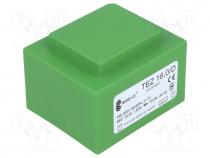 Transformer  encapsulated, 16VA, 230VAC, 10.5V, Mounting  PCB, IP00