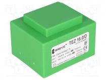 Transformers PCB - Transformer  encapsulated, 16VA, 230VAC, 18V, 18V, Mounting  PCB