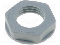 Nut, PG7, polyamide, UL94V-2, 19mm, grey, -20÷100C, V  with flange