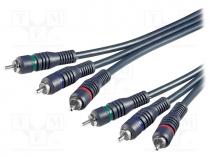 C-3RCA3RCA-BK100 - Cable, RCA plug x3,both sides, 10m, Plating  nickel plated, black