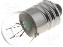 Filament lamp  miniature, E10, 12VDC, 100mA, Bulb  spherical, 1.2W