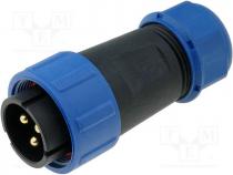 SP2110/P3 - Plug, male, SP21, PIN 3, IP68, 7....12mm, soldering, for cable, 500V
