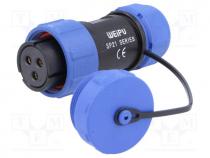 SP2110/S3IIC - Plug, female, SP21, PIN 3, with protective cap, IP68, 7....12mm, 500V