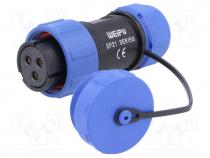 SP2110/S3IIC - Plug, female, SP21, PIN 3, with protective cap, IP68, 7÷12mm, 500V