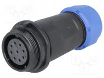 Waterproof connector - Plug, female, SP21, PIN 9, IP68, 7÷12mm, soldering, for cable, 500V