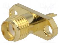 Socket, SMA, female, straight, soldering, gold plated