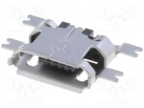 MCR-B-S-RA-TSMTEH1 - Socket, USB B micro, SMT, horizontal, V  USB 2.0, gold plated