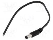 Cable, wires, DC 5,5/2,5 plug, straight, 0.5mm2, black, 0.2m