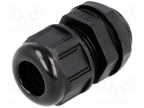 Cable gland, PG13,5, IP68, Mat  polyamide, black, UL94V-2