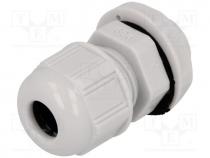 Cable gland, PG9, IP68, Mat  polyamide, light grey, UL94V-2