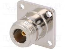 Connector N type - Socket, N, female, straight, 50, soldering, teflon, gold-plated