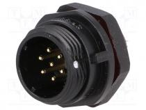 Waterproof connector - Socket, male, SP13, PIN 7, IP68, 5A, soldering, for panel mounting