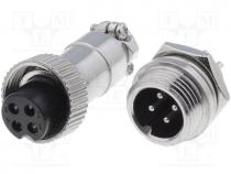 Connector - Socket, plug, microphone MINI, male, female, PIN 4, MINI, soldering