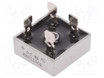 Single-phase bridge rectifier, Urmax 100V, If 15A, Ifsm 300A