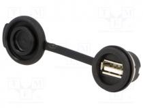 Socket, USB A, 1310, for panel mounting, rear side nut, soldering