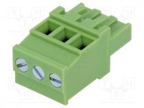 Pluggable terminal block, 5mm, ways 3, angled 90, plug, female