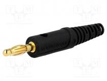 Plug, 4mm banana, 32A, 33VAC, 70VDC, black, Max.wire diam  4mm