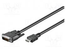 HDMI-DV020.010 - Cable, HDMI 1.4, DVI-D (18+1) plug,HDMI plug, 1m, black