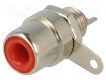 Socket, RCA, female, straight, soldering, brass, nickel plated