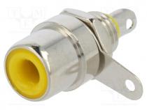 Socket, RCA, female, straight, soldering, brass, nickel plated