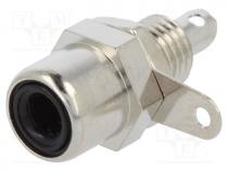  AV - Socket, RCA, female, straight, soldering, brass, nickel plated