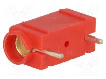 Banana Connector - Socket, 4mm banana, 10A, 250VDC, red, silver plated, PCB, insulated