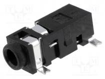 SJ-2524-SMT-TR - Socket, Jack 2,5mm, female, stereo, with on/off switch, on PCBs