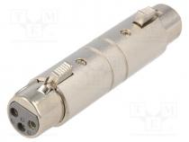 Av Adaptors - Coupler, XLR female,both sides, PIN  3, silver, straight