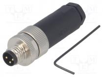 --- - Connector  M8, male, PIN  3, straight, unshielded, for cable, plug