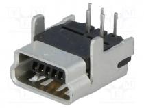  USB - Socket, USB B mini, on PCBs, THT, PIN  5, angled 90