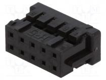 Connector - Plug, wire-board, female, DF11, 2mm, PIN  10, w/o contacts, straight