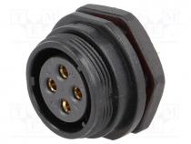 Waterproof connector - SP21, socket, female, PIN  4, IP68, soldering, 500V, 4mm2, 30A