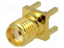 Connector SMA - Socket, SMA, female, straight, 50, THT, on PCBs, teflon