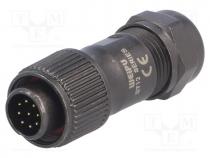 Waterproof connector - ST12, plug, male, PIN  9, IP67, 5÷8mm, 3A, soldering, for cable, 125V