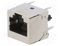 Rj Connector - Socket, RJ45, PIN  8, gold-plated, Layout  8p8c, on PCBs, THT