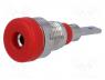 Socket, 2mm banana, 10A, 23mm, red, on panel,screw, insulated