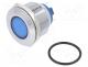 Indicator  LED, flat, blue, 12VDC, 12VAC, Ø22mm, brass, Body  silver