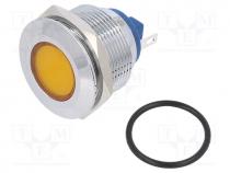   - Indicator  LED, flat, yellow, 24VDC, 24VAC, Ø22mm, brass